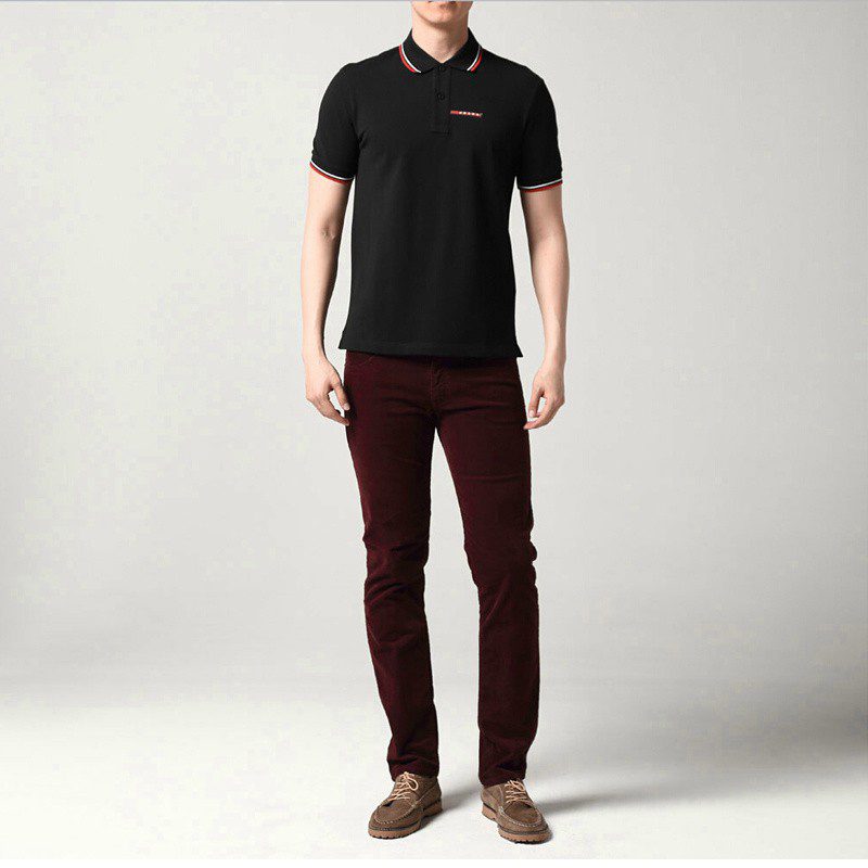 פראדה-PRADA TSHIRT POLO SHORT MEN - Black & White Red Border – תמונה 5