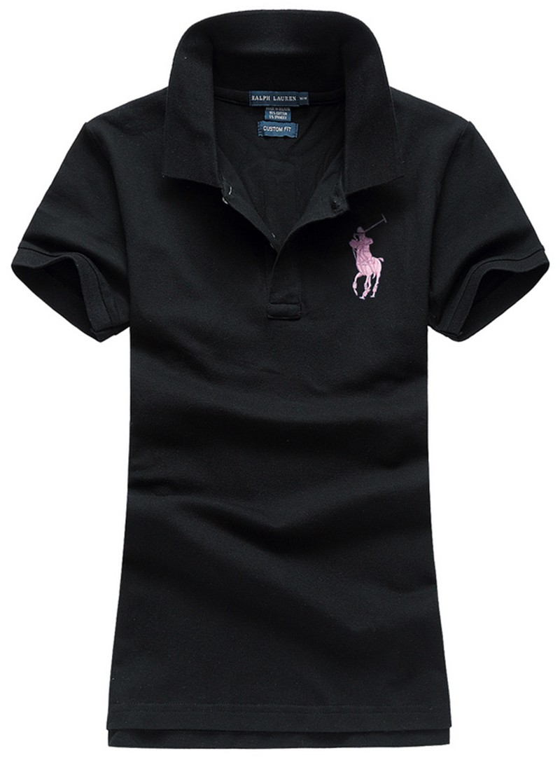 ראלף לורן-RALPH LAUREN POLO TSHIRT SHORT WOMEN - Black & Pink Logo – תמונה 2