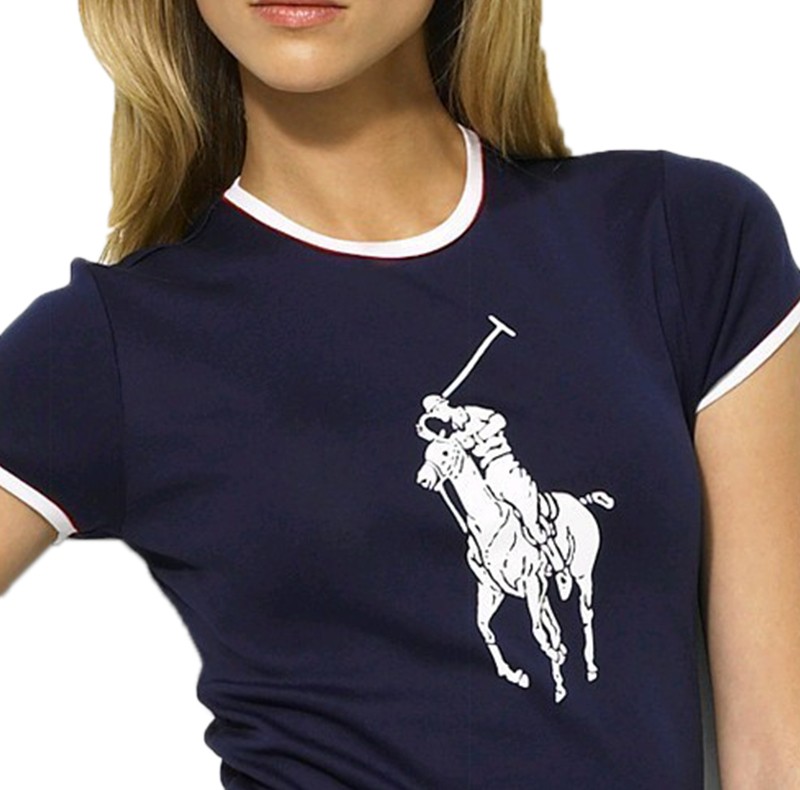 ראלף לורן-RALPH LAUREN POLO TSHIRT SHORT WOMEN - Black White Border – תמונה 2