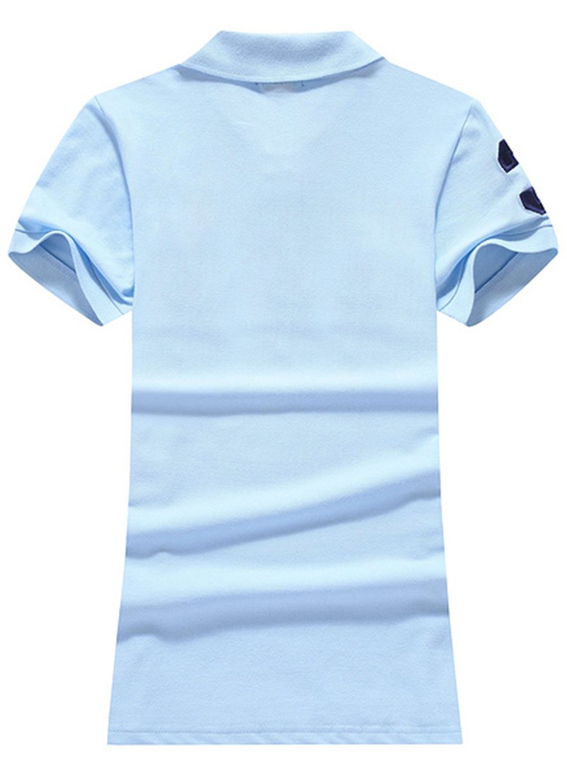 ראלף לורן-RALPH LAUREN POLO TSHIRT SHORT WOMEN - Pale Cornflower Blue & Nave Logo – תמונה 2