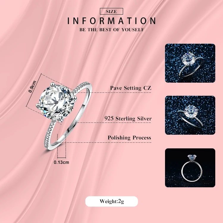 טבעת יוקרה-Silver Ring Hearts Arrows Zircon – תמונה 4