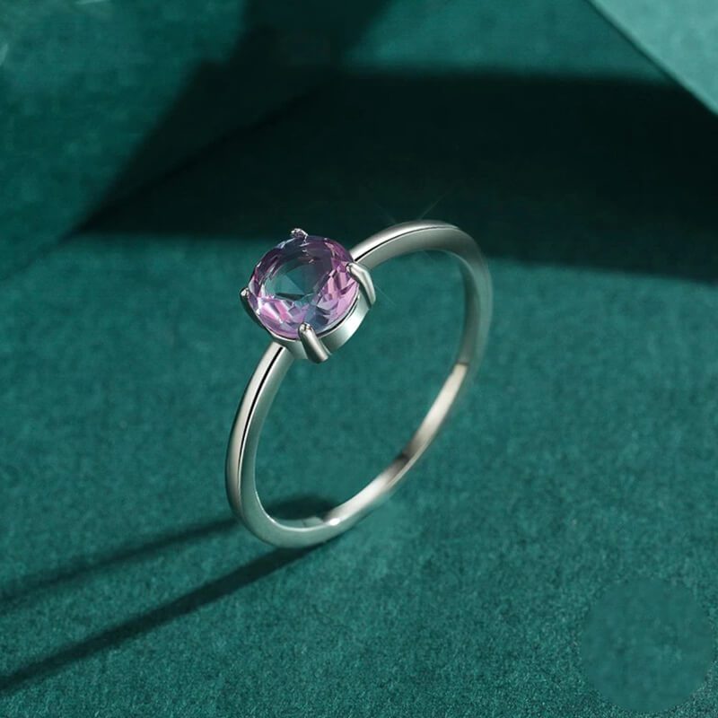 טבעת יוקרה-Silver Classic Romantic Round Sparkling Watermelon Tourmaline Finger Ring For Women – תמונה 5