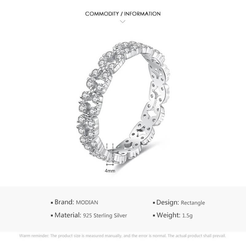 טבעת יוקרה-Silver Geometric Stackable Clear CZ Finger Rings For Women – תמונה 3