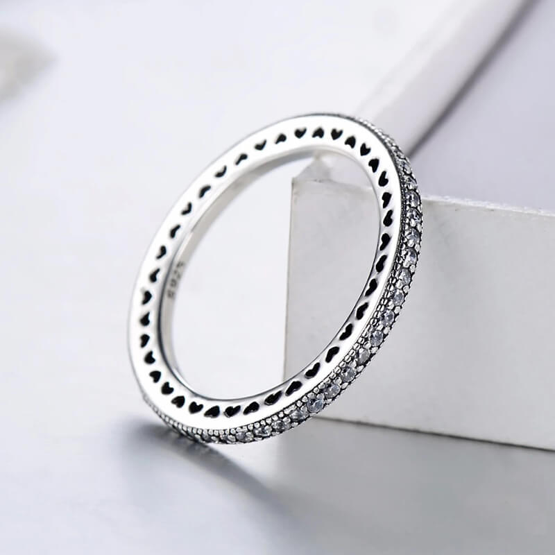 טבעת יוקרה-Silver Ring Clear CZ Fashion Stackable Vintage Classic Luxury For Women – תמונה 4