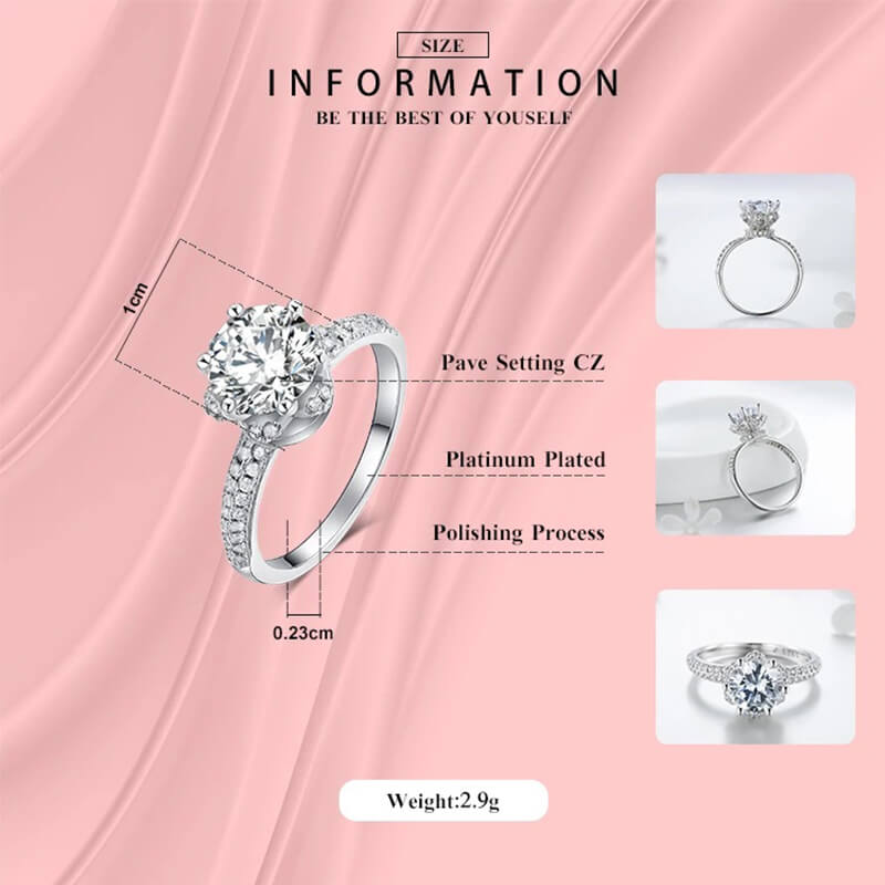 טבעת יוקרה-Silver Wedding Ring CZ Zircon Jewelry party engagement brand – תמונה 6